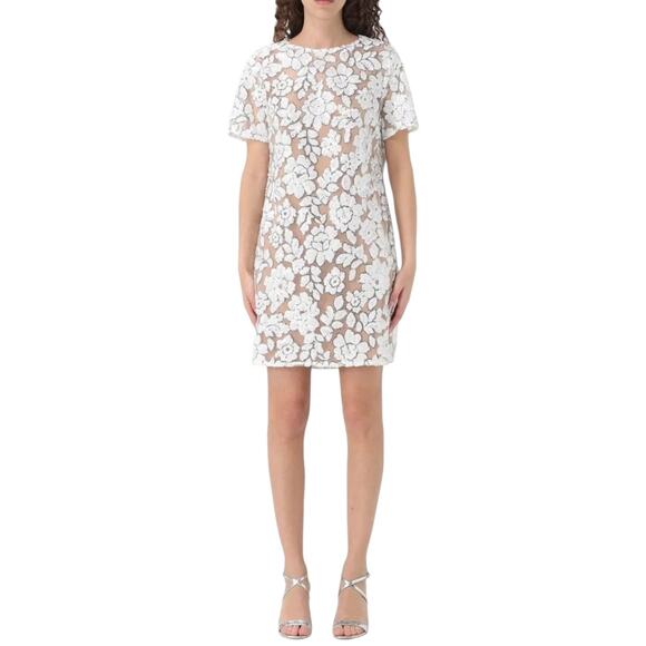 Michael Michael Kors Sequined Floral Mesh T-Shirt Dress - White - Medium - NWT - Picture 3 of 8